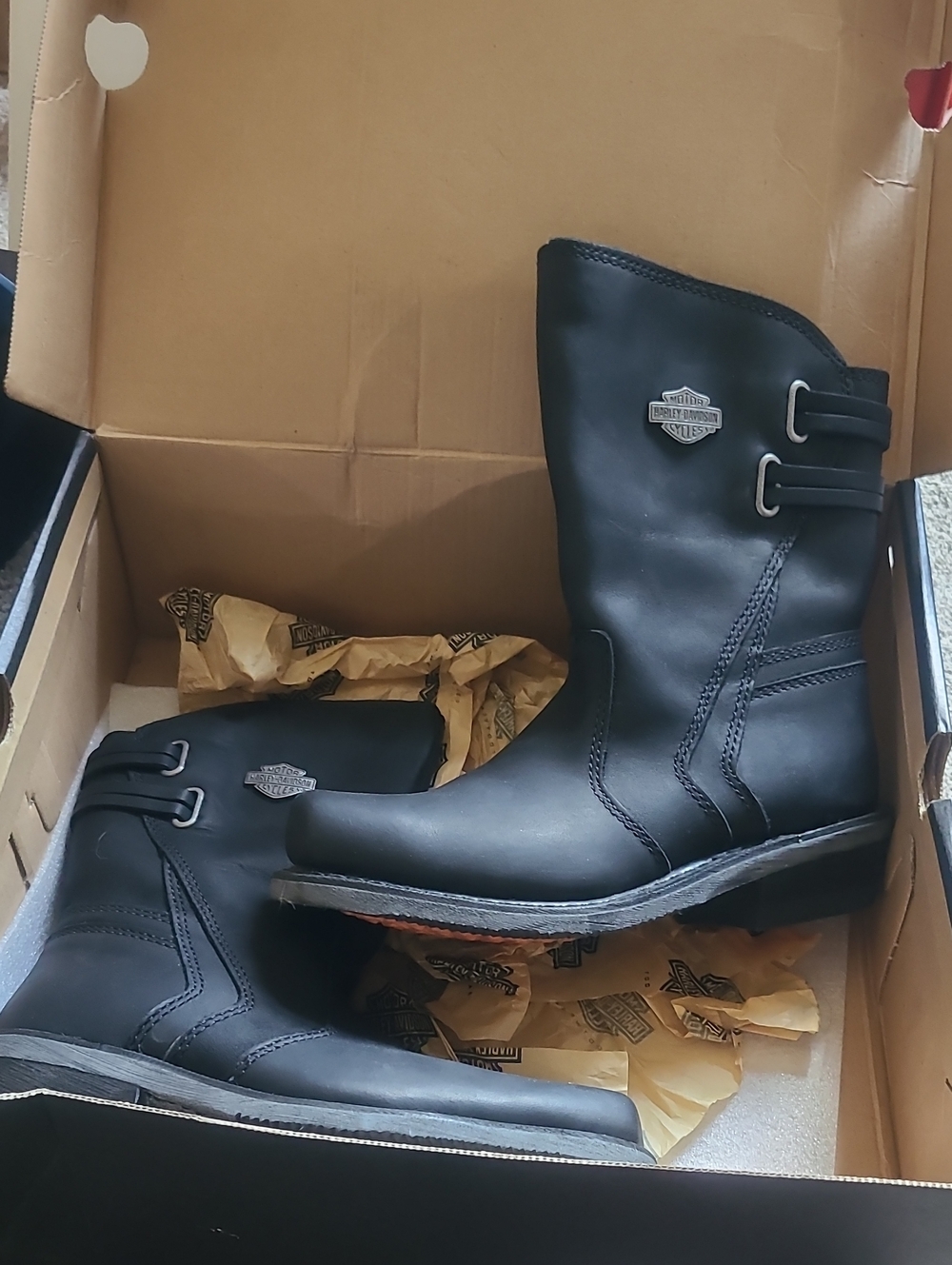 Harley-Davidson Women's Black Leather Riding Boots with Metal Logo